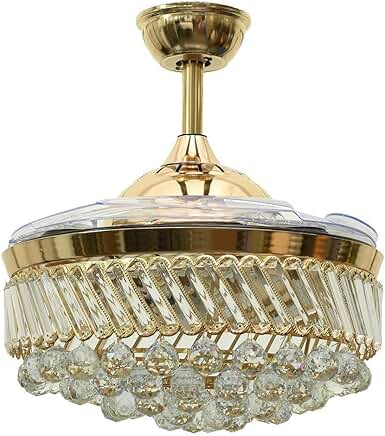Reversible Retractable Invisible Ceiling Fan with Chandelier for Living Room